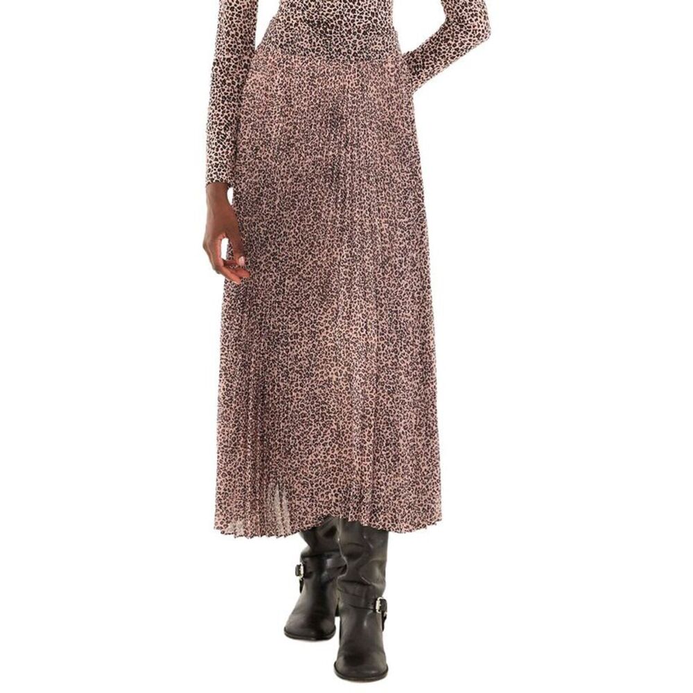 Farm Rio Womens  Baby Leopard Pink Pleated Maxi Skirt